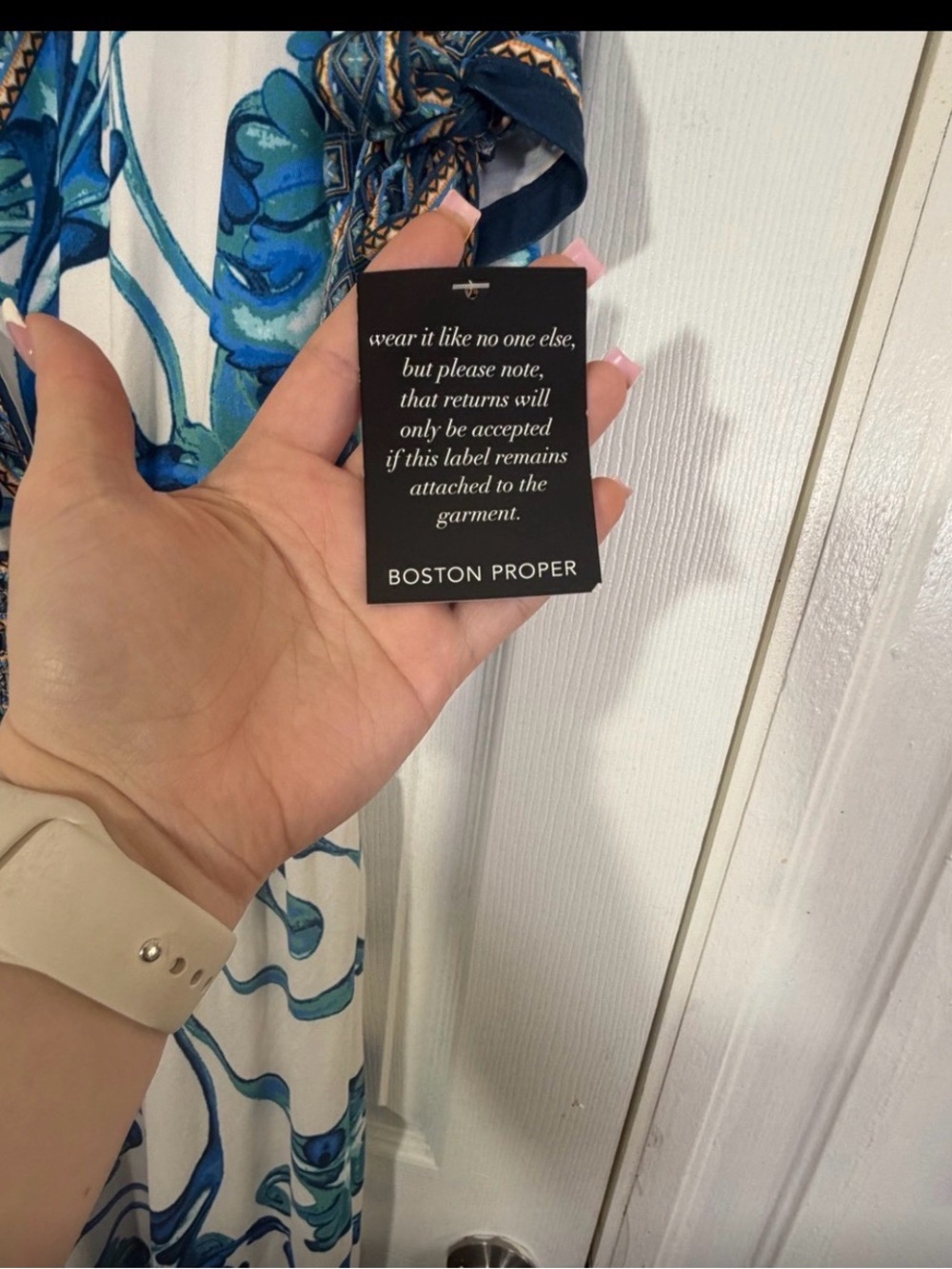 Boston Proper White Maxi Dress with Blue Floral Scroll Print XL - Picture 6 of 6